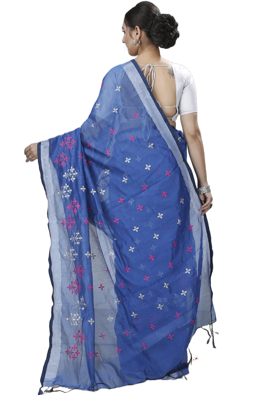 Sky Blue Blended Cotton Tamasi Hand Loom Saree (1207)